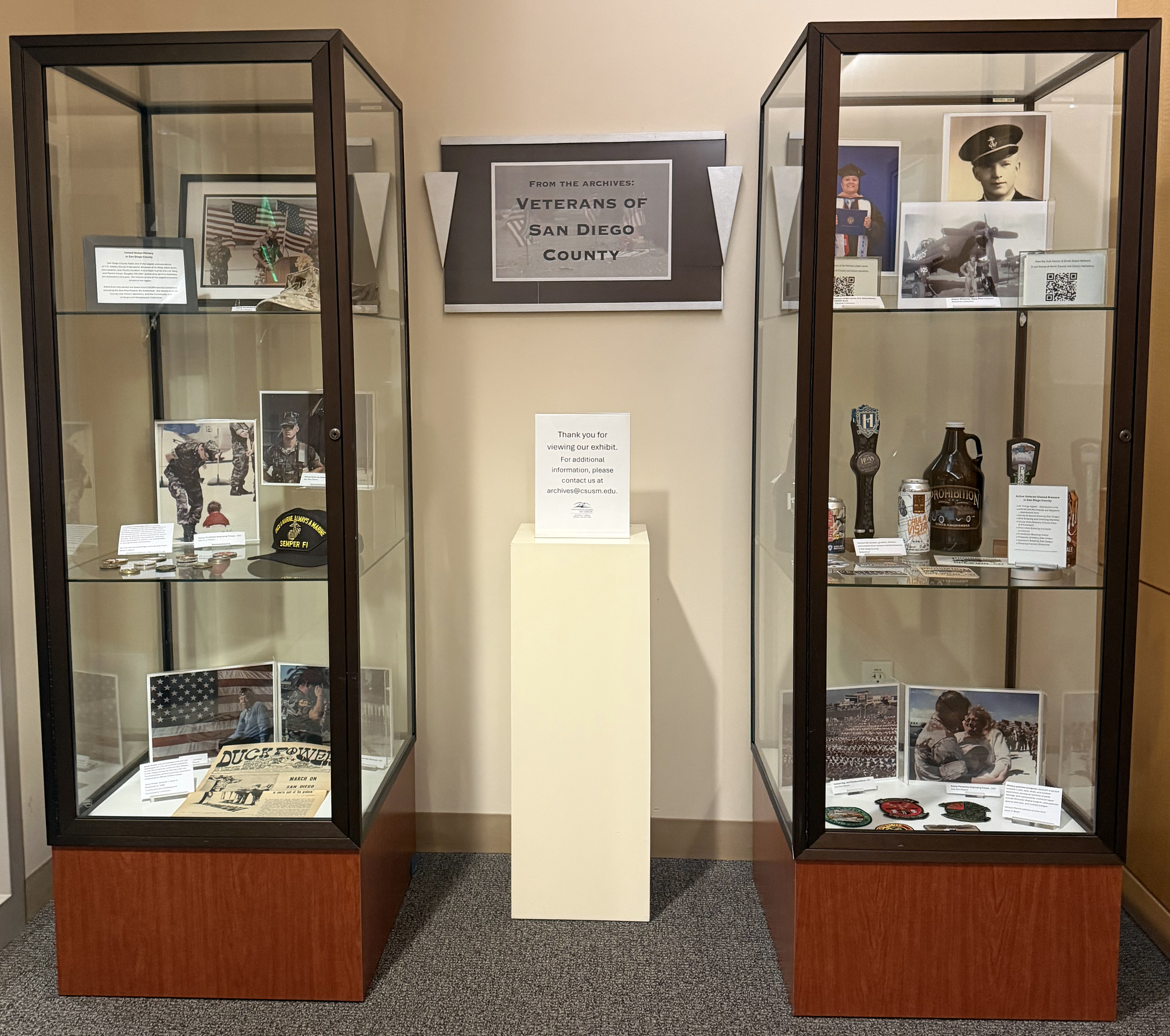 Photograph of current exhibit on display, titled From the Archives: Veterans of San Diego County