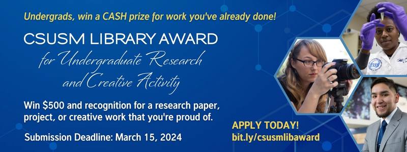 Image for the Spotlight on Library Award for Undergraduate Research and Creative Activity Accepting Submissions