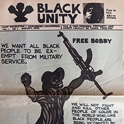 Detail of Vol. 1, No. 1, Black Unity, an MDM newspaper. August, 1970.