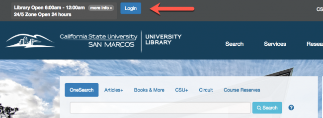 Screenshot of the CSUSM Library Login button