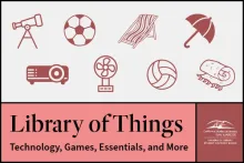 illustrations of a telescope, soccer ball, beach chair, umbrella, projector, fan, volleyball, and blanket